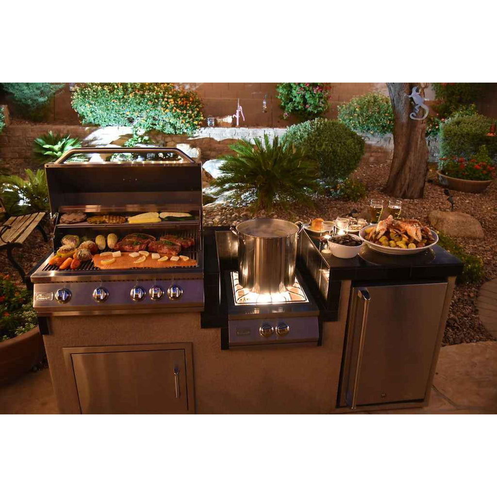 KoKoMo BBQ Island - 7'6" Outdoor Kitchen with 4-Burner Grill, Wok Burner & Refrigerator