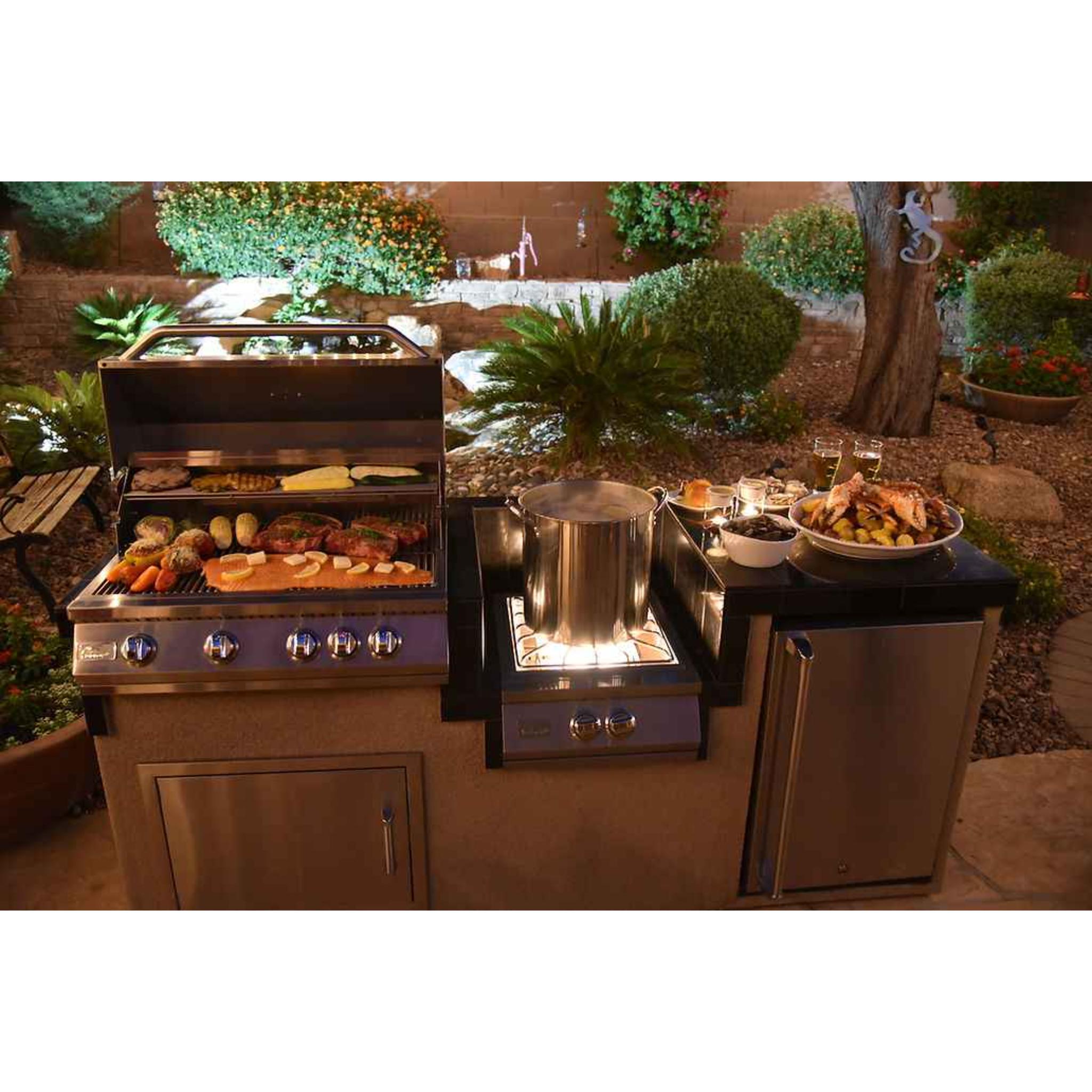 KoKoMo BBQ Island - 7'6" Outdoor Kitchen with 4-Burner Grill, Wok Burner & Refrigerator