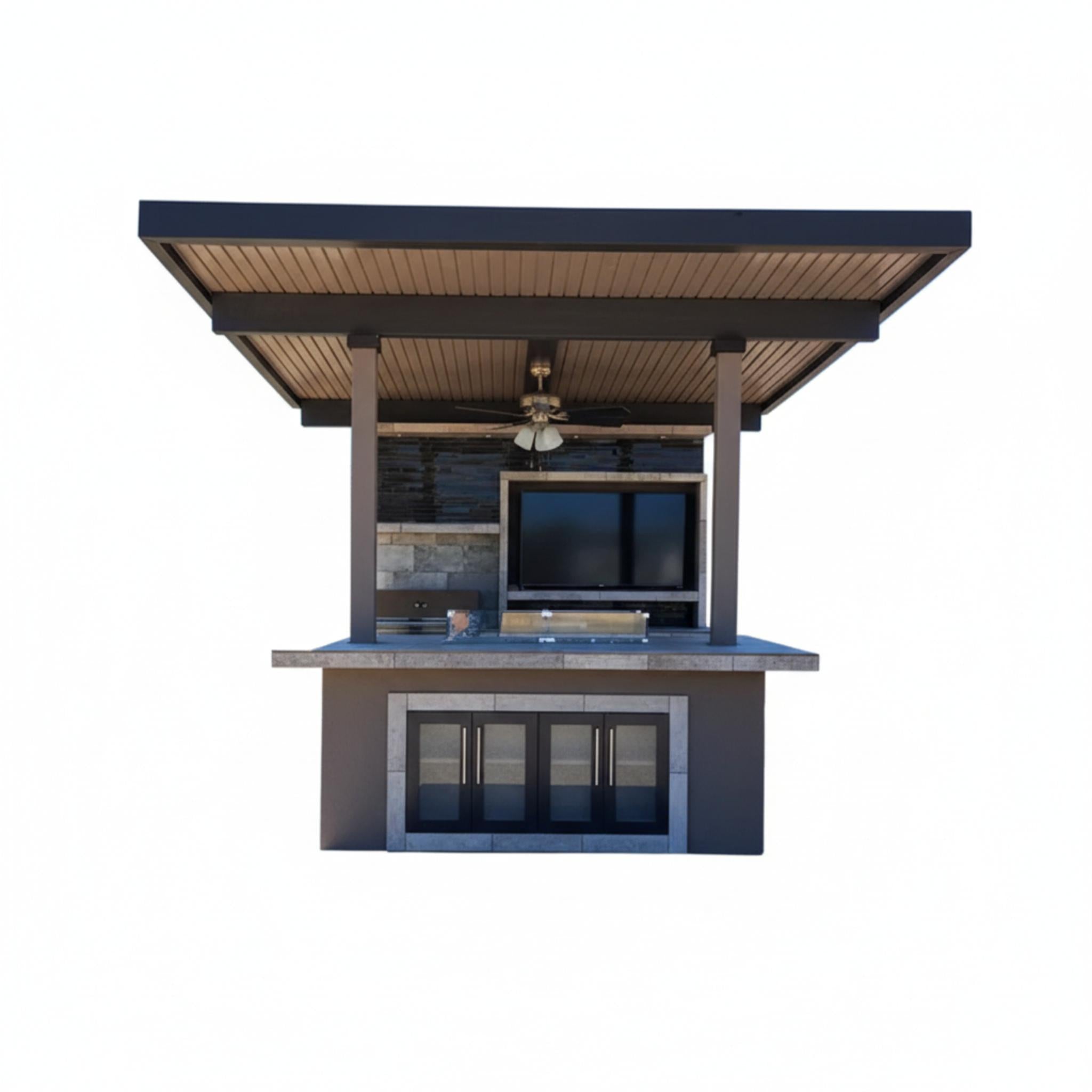 KoKoMo Baja Outdoor Kitchen with 12x12 Patio Cover – Complete Modular BBQ Island with Grill, Fridge & Bar Seating