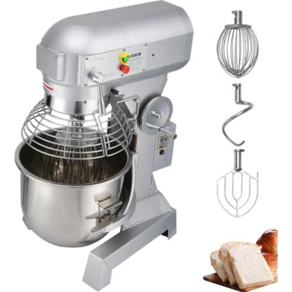 Commercial Food Mixer 20Qt 750W 3 Speeds Adjustable 105 180 and 408 RPM Food Processor Heavy Duty with Stainless Steel Bowl Dough Hooks Whisk Beater for Schools Bakeries Restaurants Pizzeria