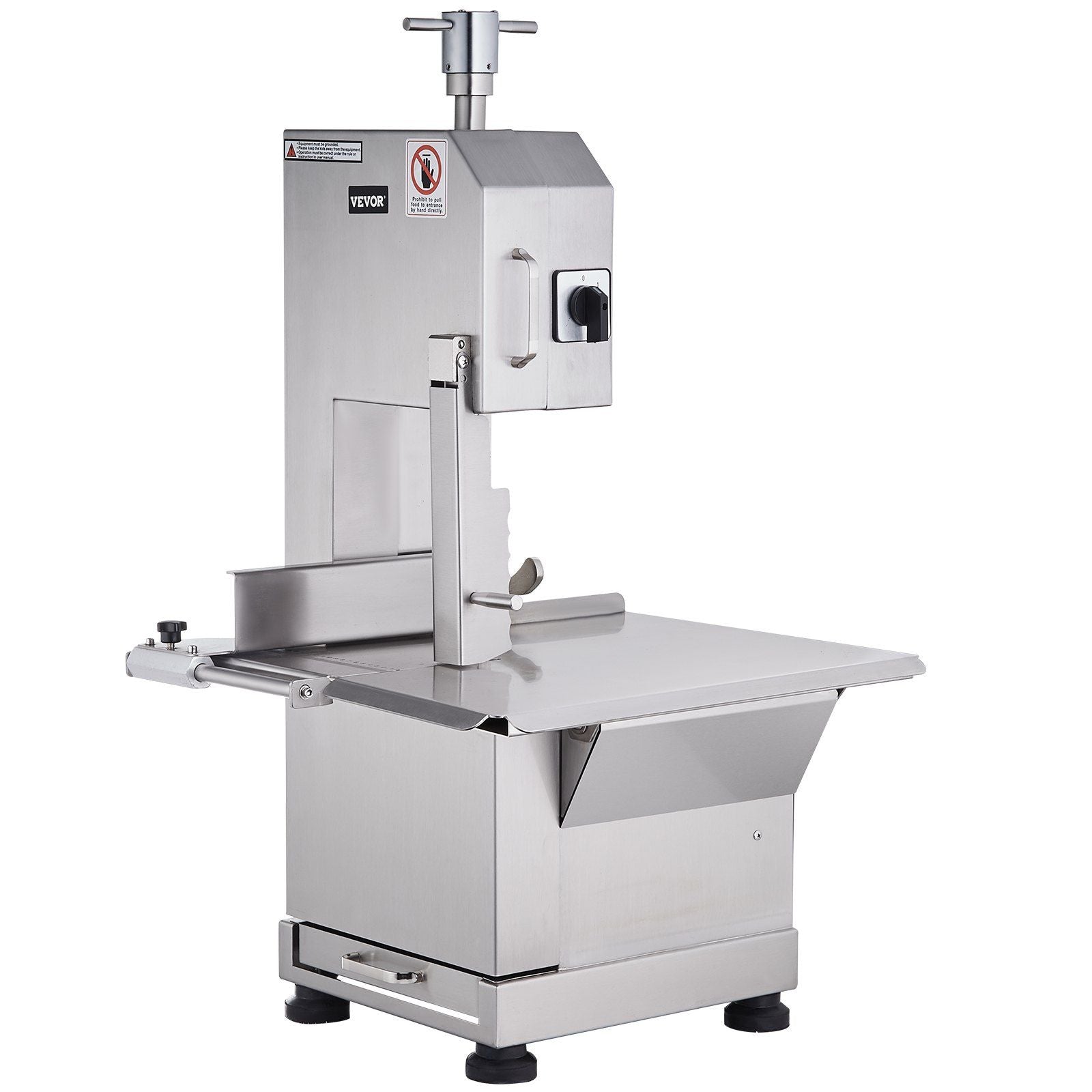 Stainless steel band saw machine on a white background