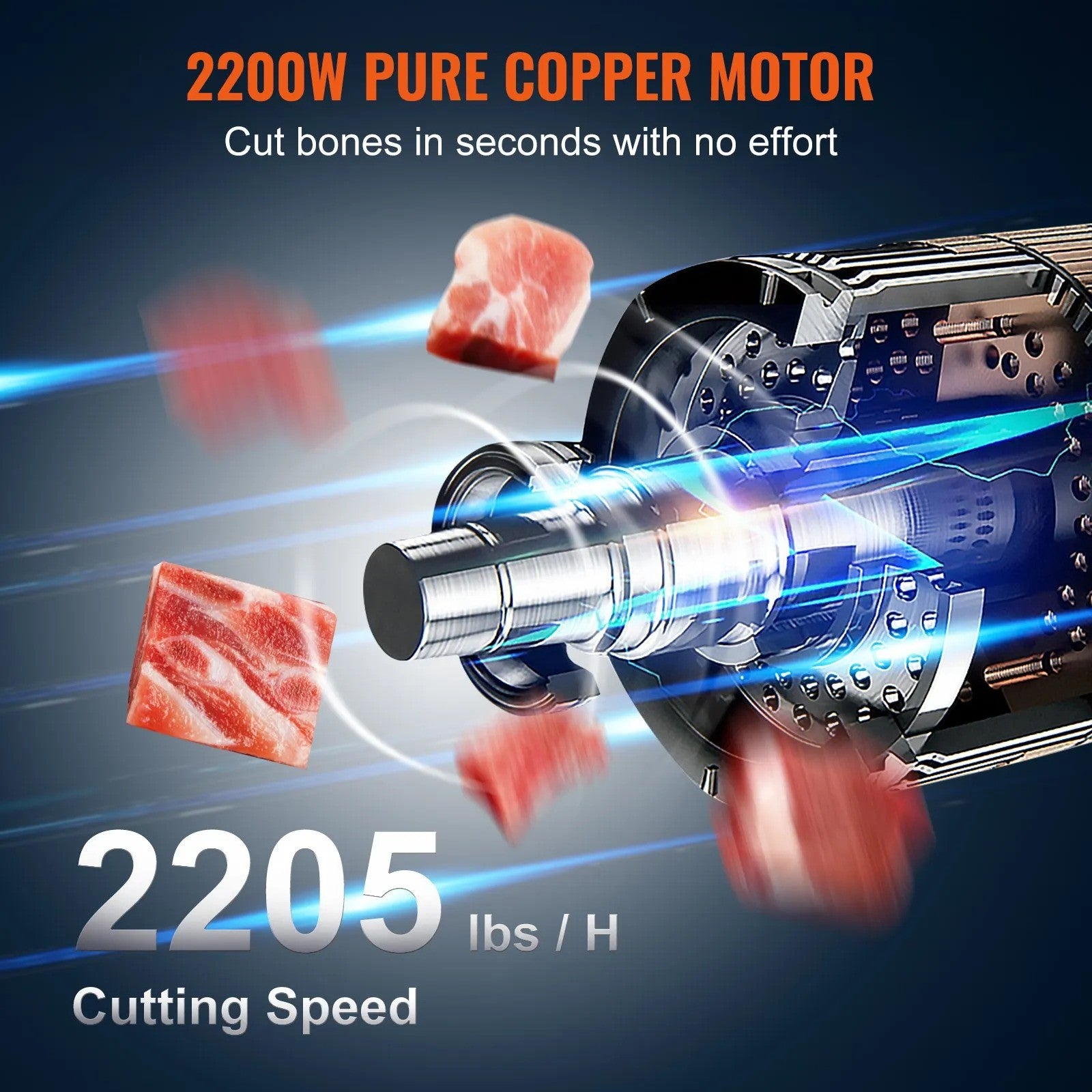 Commercial Electric Meat Bandsaw, 2200W Stainless Steel Countertop Bone Sawing Machine, Workbeach 18.5" x 20.9", 0-7.1 Inch Cutting Thickness, Frozen Meat Cutter with 6 Blades for Rib Pork Beef